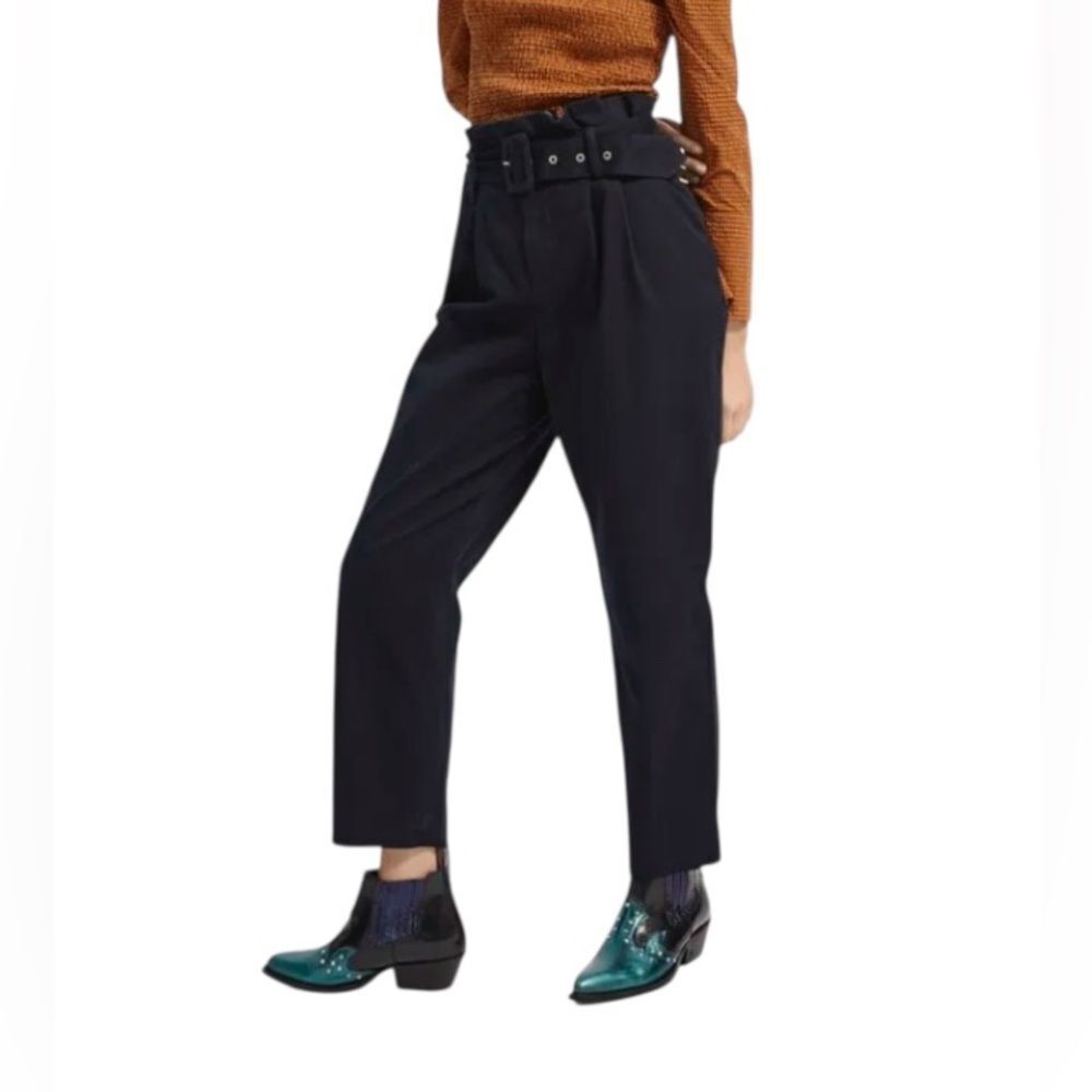 SCOTCH & SODA Navy Blue High Rise Peached Cotton Paper Bag Pants Size XS 140.00